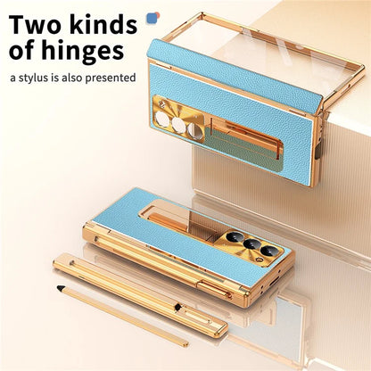 For Samsung Galaxy Z Fold6 5G PU Leather+Aluminum Alloy Kickstand Cover Folding Phone Case with Pen  /  Pen Slot
