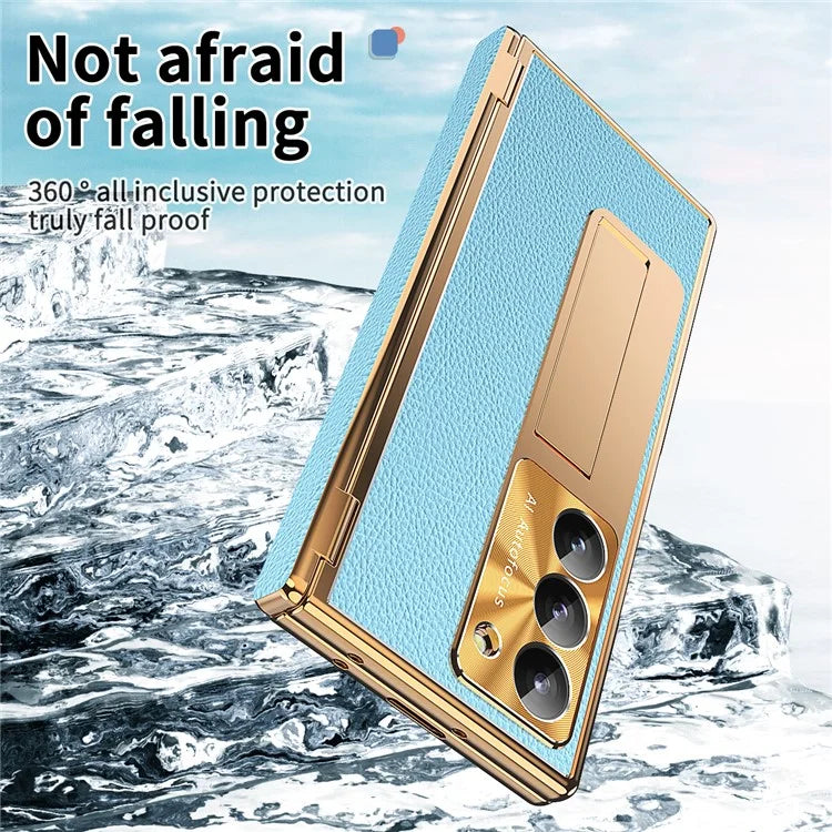 For Samsung Galaxy Z Fold6 5G PU Leather+Aluminum Alloy Kickstand Cover Folding Phone Case with Pen  /  Pen Slot