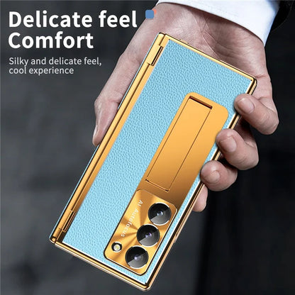 For Samsung Galaxy Z Fold6 5G PU Leather+Aluminum Alloy Kickstand Cover Folding Phone Case with Pen  /  Pen Slot