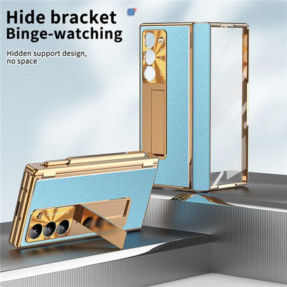For Samsung Galaxy Z Fold6 5G PU Leather+Aluminum Alloy Kickstand Cover Folding Phone Case with Pen  /  Pen Slot