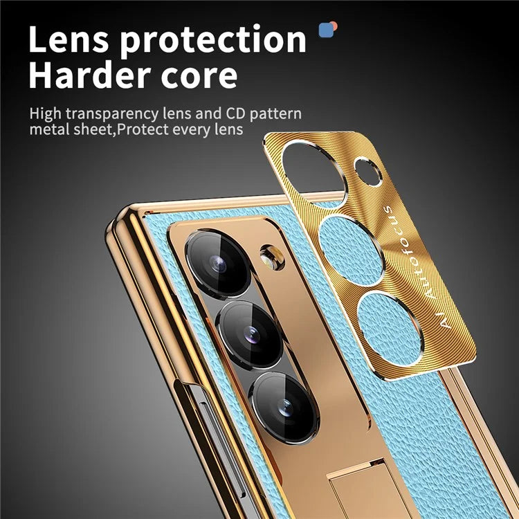For Samsung Galaxy Z Fold6 5G PU Leather+Aluminum Alloy Kickstand Cover Folding Phone Case with Pen  /  Pen Slot