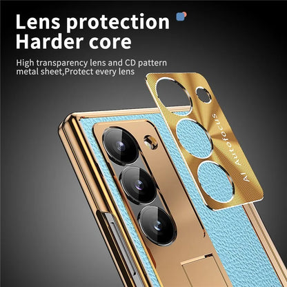 For Samsung Galaxy Z Fold6 5G PU Leather+Aluminum Alloy Kickstand Cover Folding Phone Case with Pen  /  Pen Slot