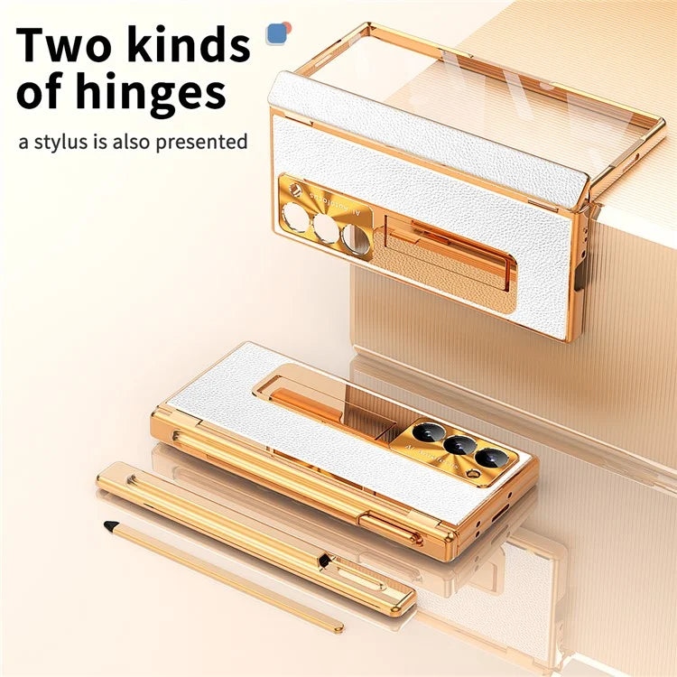 For Samsung Galaxy Z Fold6 5G PU Leather+Aluminum Alloy Kickstand Cover Folding Phone Case with Pen  /  Pen Slot