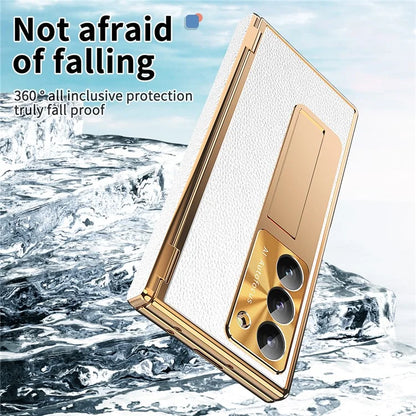 For Samsung Galaxy Z Fold6 5G PU Leather+Aluminum Alloy Kickstand Cover Folding Phone Case with Pen  /  Pen Slot