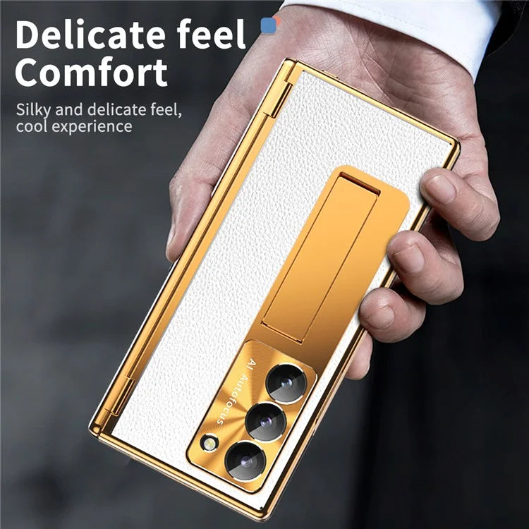 For Samsung Galaxy Z Fold6 5G PU Leather+Aluminum Alloy Kickstand Cover Folding Phone Case with Pen  /  Pen Slot
