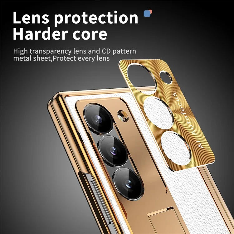 For Samsung Galaxy Z Fold6 5G PU Leather+Aluminum Alloy Kickstand Cover Folding Phone Case with Pen  /  Pen Slot