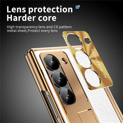 For Samsung Galaxy Z Fold6 5G PU Leather+Aluminum Alloy Kickstand Cover Folding Phone Case with Pen  /  Pen Slot