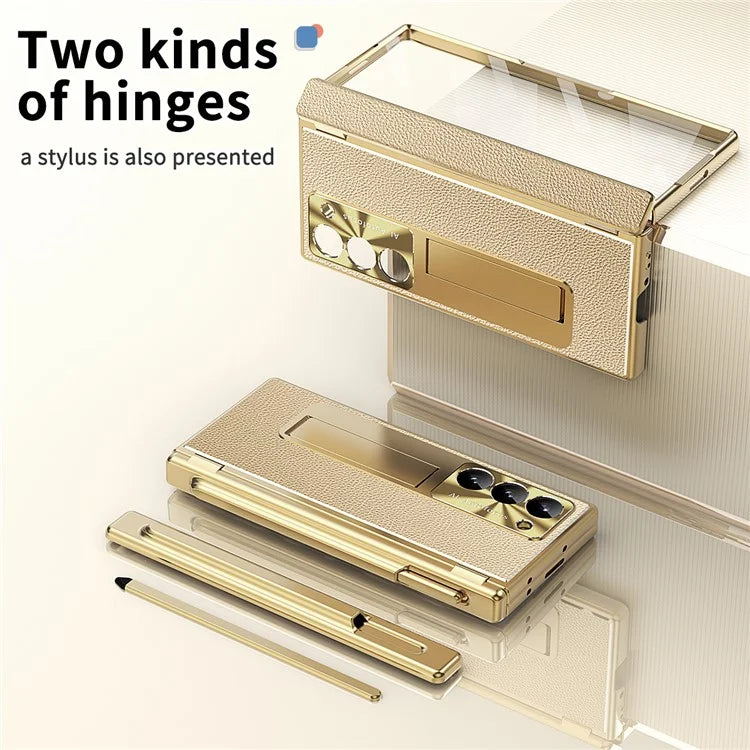 For Samsung Galaxy Z Fold6 5G PU Leather+Aluminum Alloy Kickstand Cover Folding Phone Case with Pen  /  Pen Slot