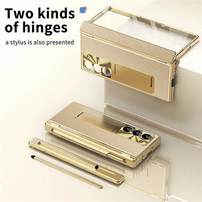 For Samsung Galaxy Z Fold6 5G PU Leather+Aluminum Alloy Kickstand Cover Folding Phone Case with Pen  /  Pen Slot