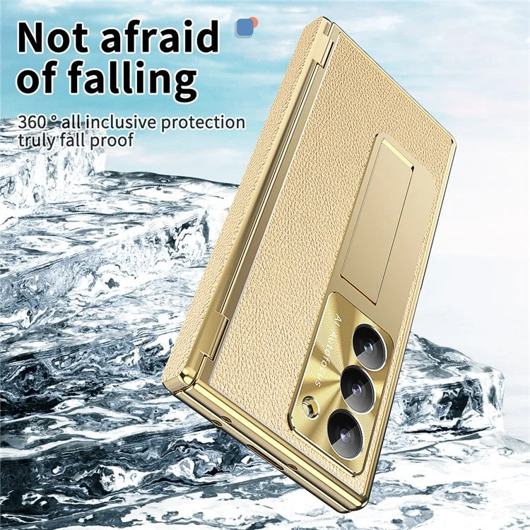 For Samsung Galaxy Z Fold6 5G PU Leather+Aluminum Alloy Kickstand Cover Folding Phone Case with Pen  /  Pen Slot