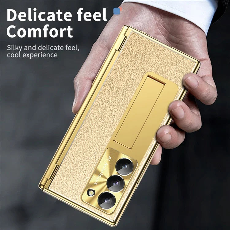 For Samsung Galaxy Z Fold6 5G PU Leather+Aluminum Alloy Kickstand Cover Folding Phone Case with Pen  /  Pen Slot