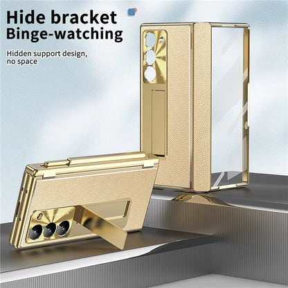 For Samsung Galaxy Z Fold6 5G PU Leather+Aluminum Alloy Kickstand Cover Folding Phone Case with Pen  /  Pen Slot