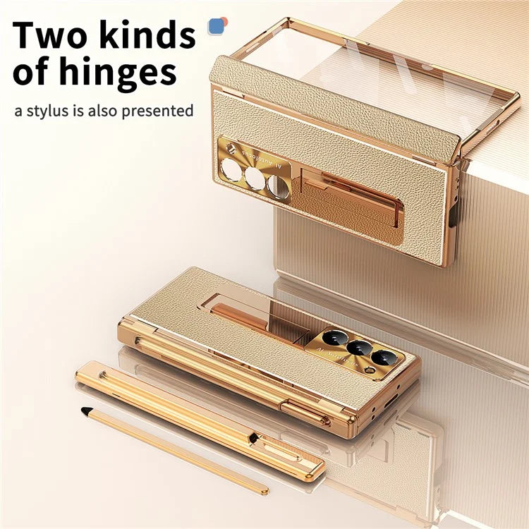 For Samsung Galaxy Z Fold6 5G PU Leather+Aluminum Alloy Kickstand Cover Folding Phone Case with Pen  /  Pen Slot