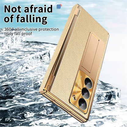 For Samsung Galaxy Z Fold6 5G PU Leather+Aluminum Alloy Kickstand Cover Folding Phone Case with Pen  /  Pen Slot