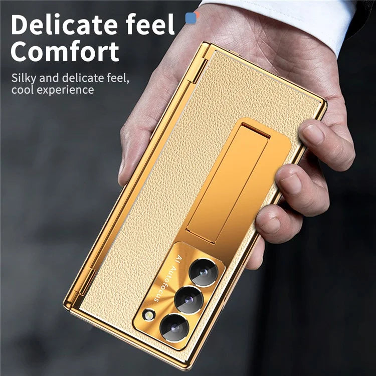 For Samsung Galaxy Z Fold6 5G PU Leather+Aluminum Alloy Kickstand Cover Folding Phone Case with Pen  /  Pen Slot