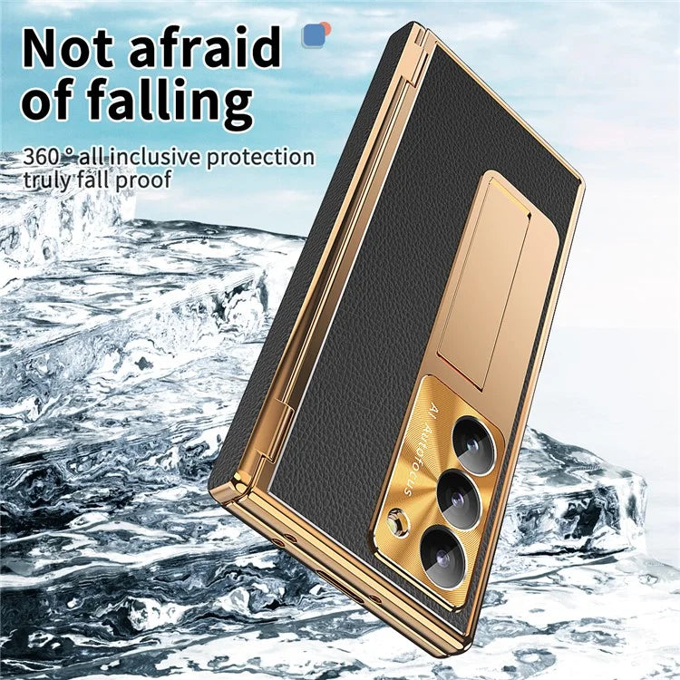 For Samsung Galaxy Z Fold6 5G PU Leather+Aluminum Alloy Kickstand Cover Folding Phone Case with Pen  /  Pen Slot