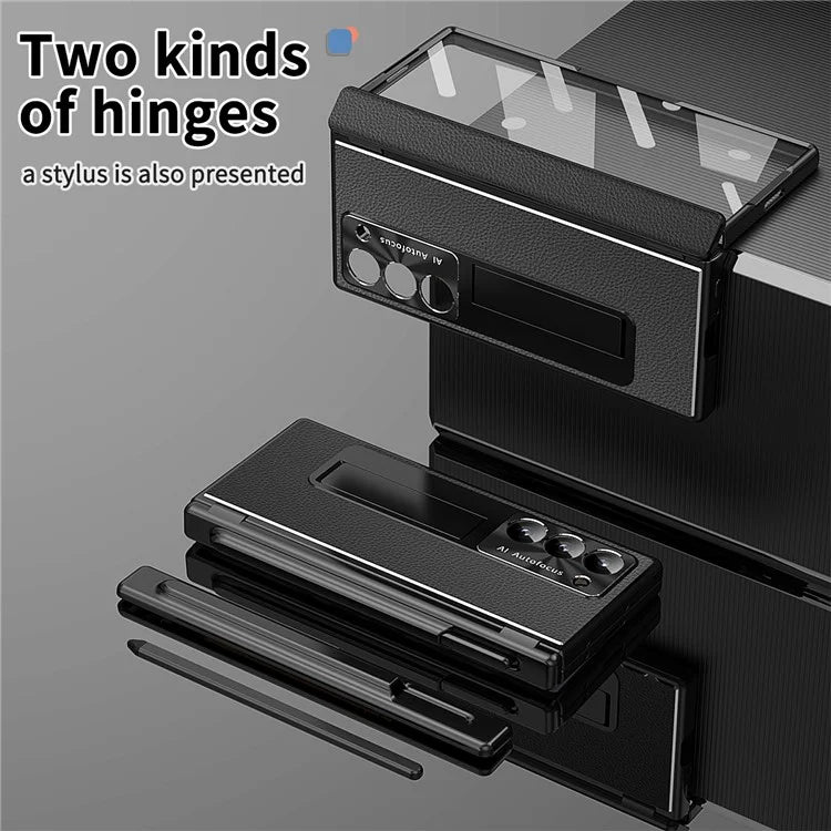 For Samsung Galaxy Z Fold6 5G PU Leather+Aluminum Alloy Kickstand Cover Folding Phone Case with Pen  /  Pen Slot
