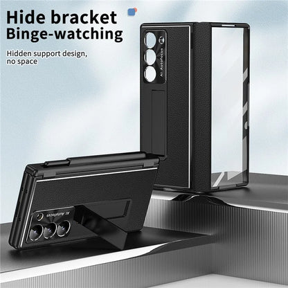 For Samsung Galaxy Z Fold6 5G PU Leather+Aluminum Alloy Kickstand Cover Folding Phone Case with Pen  /  Pen Slot