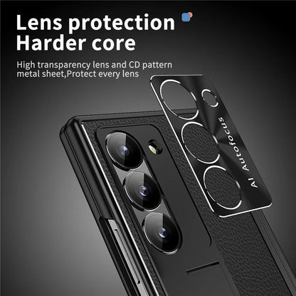 For Samsung Galaxy Z Fold6 5G PU Leather+Aluminum Alloy Kickstand Cover Folding Phone Case with Pen  /  Pen Slot