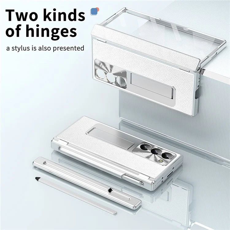 For Samsung Galaxy Z Fold6 5G PU Leather+Aluminum Alloy Kickstand Cover Folding Phone Case with Pen  /  Pen Slot