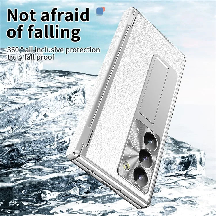 For Samsung Galaxy Z Fold6 5G PU Leather+Aluminum Alloy Kickstand Cover Folding Phone Case with Pen  /  Pen Slot