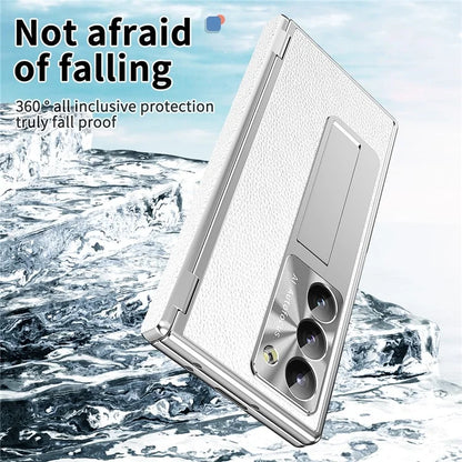 For Samsung Galaxy Z Fold6 5G PU Leather+Aluminum Alloy Kickstand Cover Folding Phone Case with Pen  /  Pen Slot