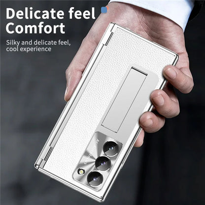 For Samsung Galaxy Z Fold6 5G PU Leather+Aluminum Alloy Kickstand Cover Folding Phone Case with Pen  /  Pen Slot