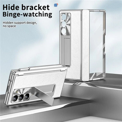 For Samsung Galaxy Z Fold6 5G PU Leather+Aluminum Alloy Kickstand Cover Folding Phone Case with Pen  /  Pen Slot