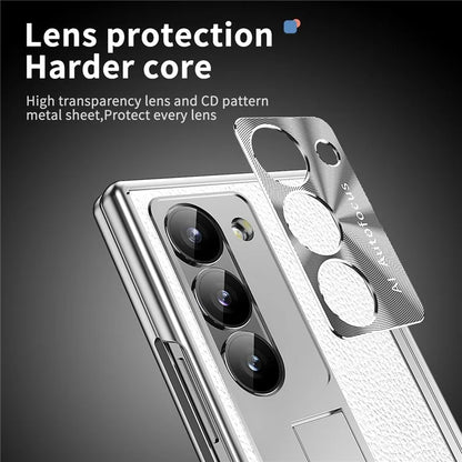 For Samsung Galaxy Z Fold6 5G PU Leather+Aluminum Alloy Kickstand Cover Folding Phone Case with Pen  /  Pen Slot