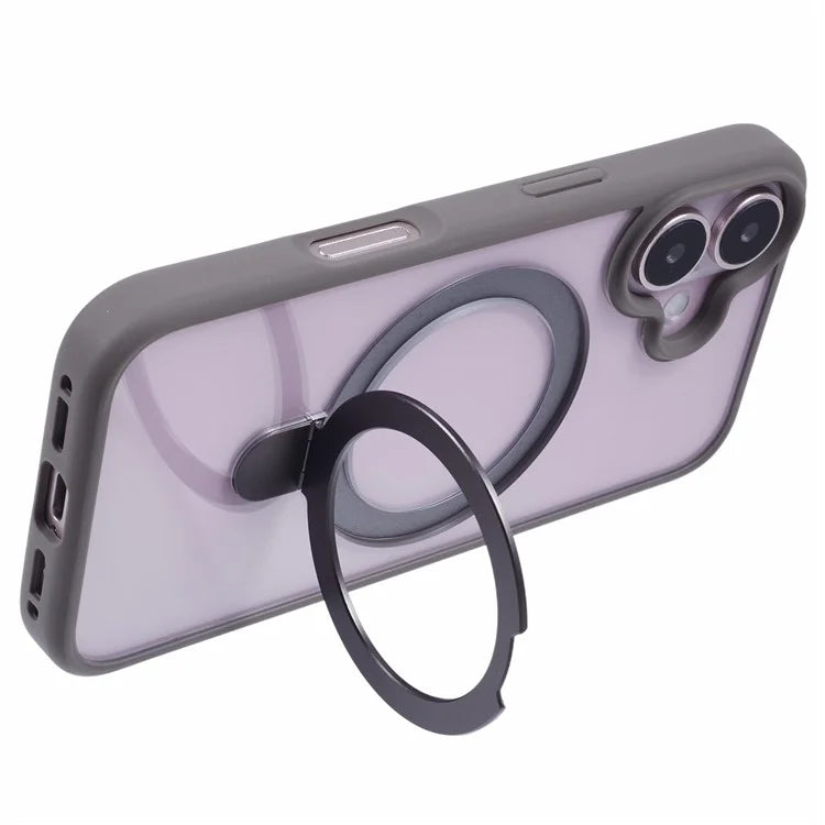 For iPhone 16 Plus Case Magnetic Kickstand PC+TPU Clear Back Phone Cover