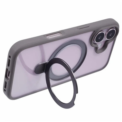 For iPhone 16 Plus Case Magnetic Kickstand PC+TPU Clear Back Phone Cover