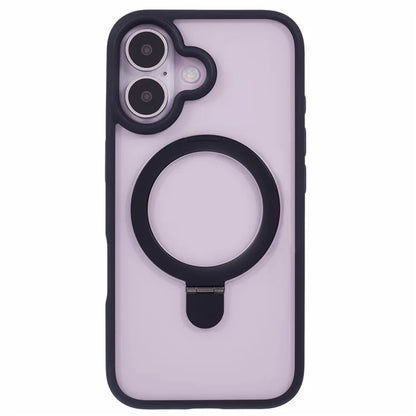 For iPhone 16 Plus Case Magnetic Kickstand PC+TPU Clear Back Phone Cover