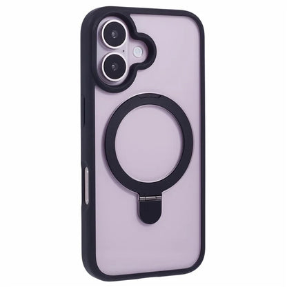 For iPhone 16 Plus Case Magnetic Kickstand PC+TPU Clear Back Phone Cover