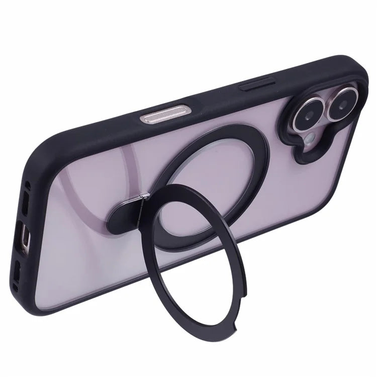 For iPhone 16 Plus Case Magnetic Kickstand PC+TPU Clear Back Phone Cover