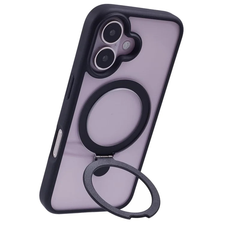 For iPhone 16 Plus Case Magnetic Kickstand PC+TPU Clear Back Phone Cover