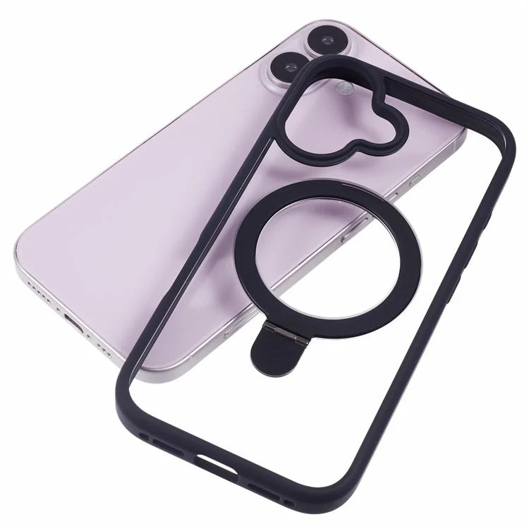 For iPhone 16 Plus Case Magnetic Kickstand PC+TPU Clear Back Phone Cover