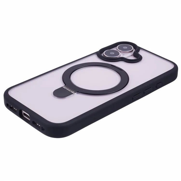 For iPhone 16 Plus Case Magnetic Kickstand PC+TPU Clear Back Phone Cover