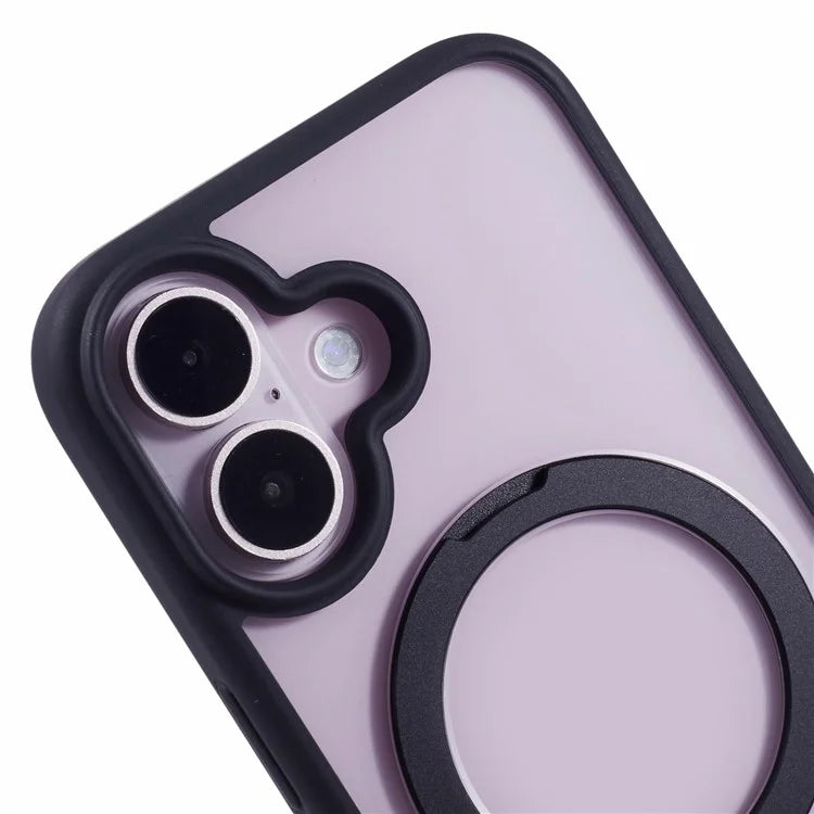 For iPhone 16 Plus Case Magnetic Kickstand PC+TPU Clear Back Phone Cover