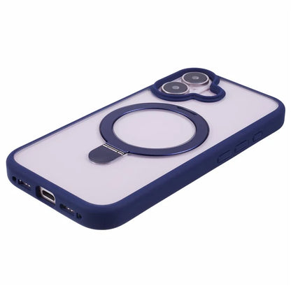 For iPhone 16 Plus Case Magnetic Kickstand PC+TPU Clear Back Phone Cover
