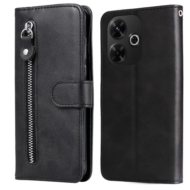 For Xiaomi Redmi 13 5G / 13 4G / Redmi Note 13R 5G / Poco M6 4G Leather Phone Case with Zipper Pocket