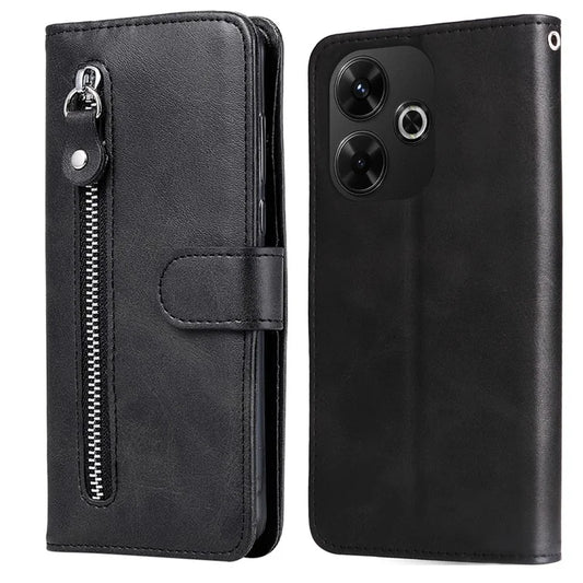 For Xiaomi Redmi 13 5G / 13 4G / Redmi Note 13R 5G / Poco M6 4G Leather Phone Case with Zipper Pocket
