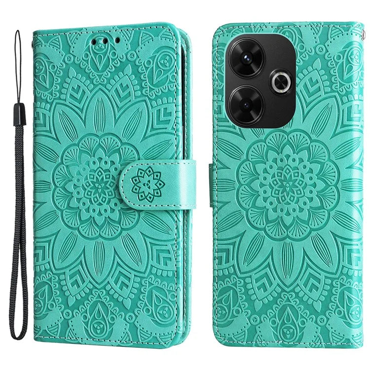 For Xiaomi Redmi 13 5G / 13 4G / Redmi Note 13R 5G / Poco M6 4G Leather Case Sunflower Phone Cover