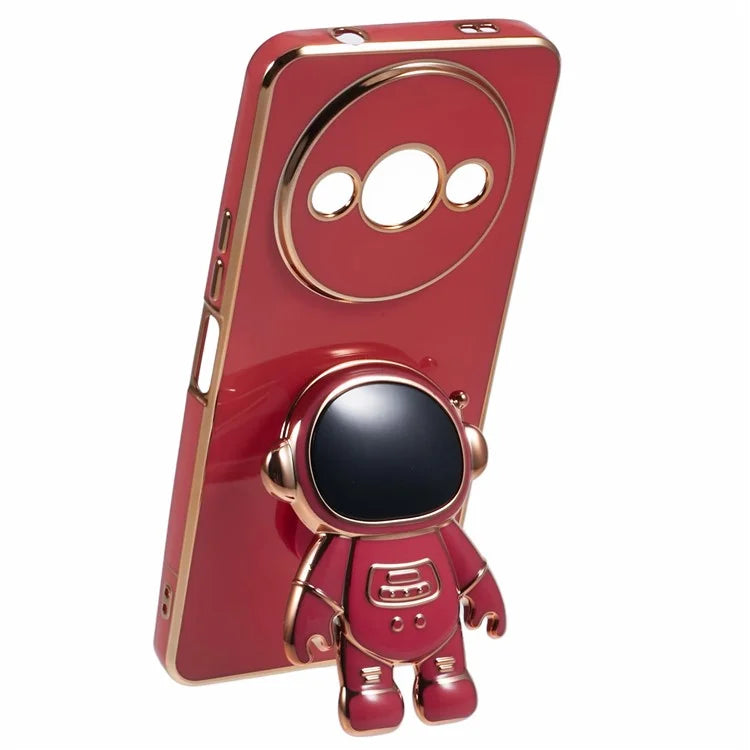 For Xiaomi Redmi A3 4G / Poco C61 4G Electroplating Case Astronaut Kickstand Design TPU Phone Cover