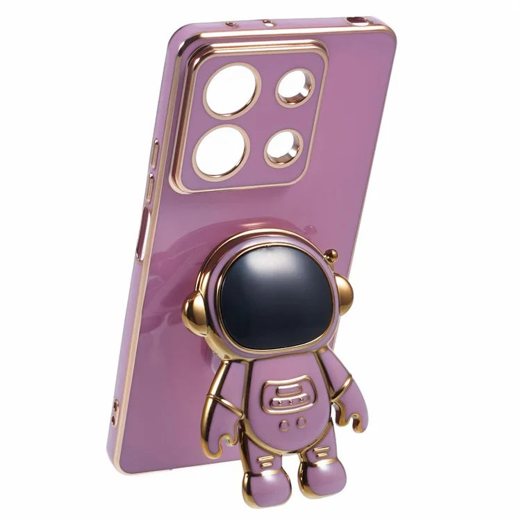 For Xiaomi Redmi Note 13 5G / Note 13R Pro 5G Case Electroplating TPU Phone Cover Astronaut Folding Bracket