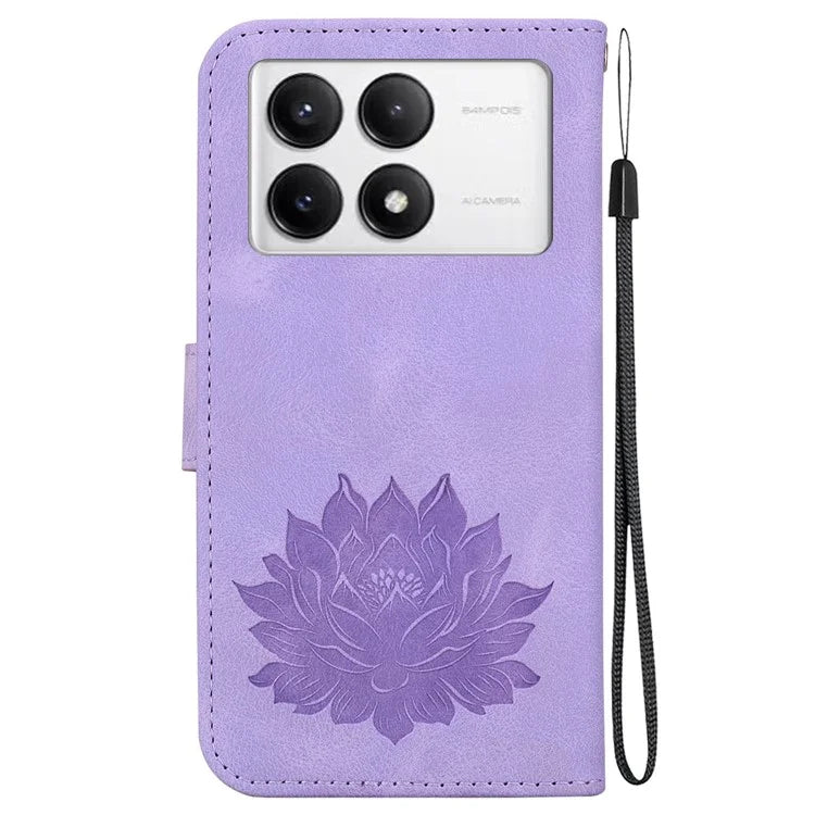 For Xiaomi Poco F6 Pro 5G / Redmi K70 5G / K70 Pro 5G Wallet Phone Case Lotus Imprint Leather Cover
