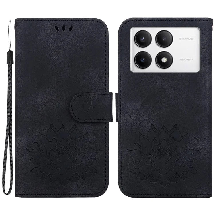 For Xiaomi Poco F6 Pro 5G / Redmi K70 5G / K70 Pro 5G Wallet Phone Case Lotus Imprint Leather Cover