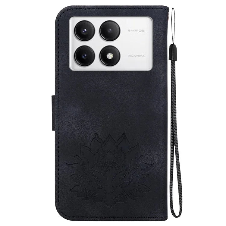 For Xiaomi Poco F6 Pro 5G / Redmi K70 5G / K70 Pro 5G Wallet Phone Case Lotus Imprint Leather Cover