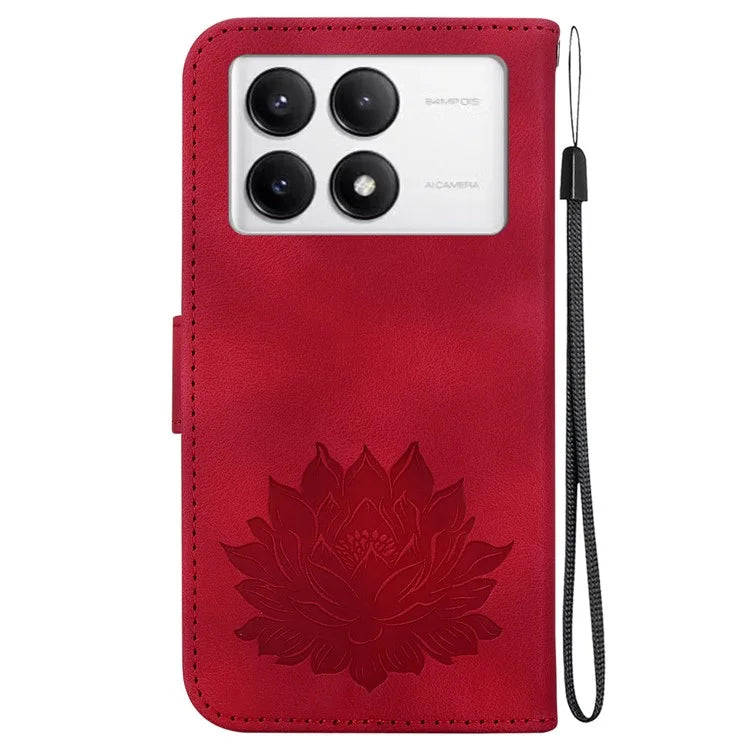 For Xiaomi Poco F6 Pro 5G / Redmi K70 5G / K70 Pro 5G Wallet Phone Case Lotus Imprint Leather Cover