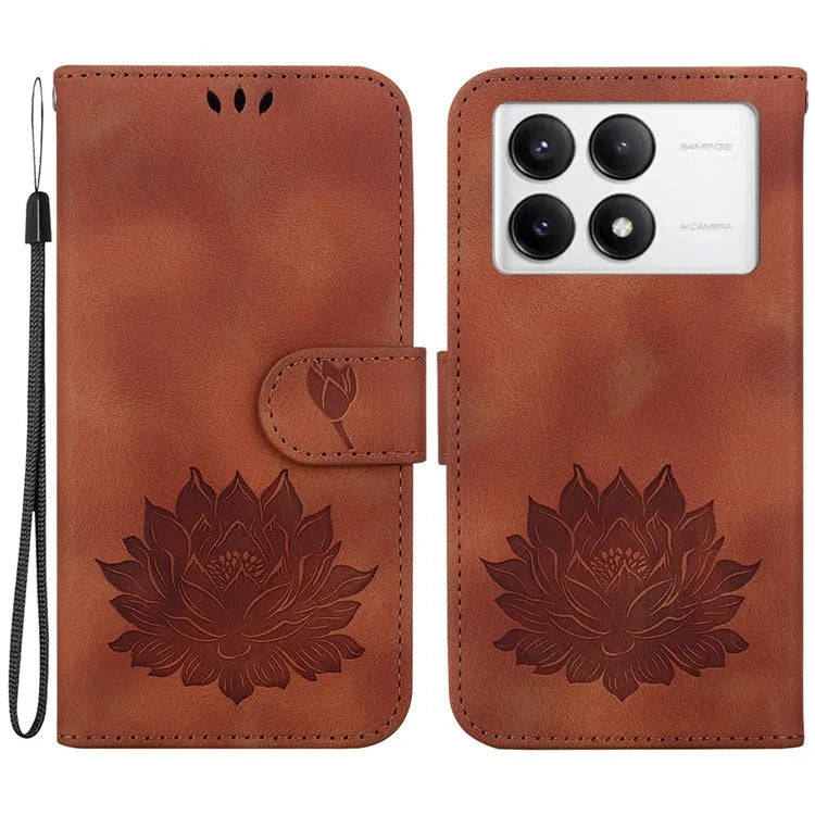 For Xiaomi Poco F6 Pro 5G / Redmi K70 5G / K70 Pro 5G Wallet Phone Case Lotus Imprint Leather Cover