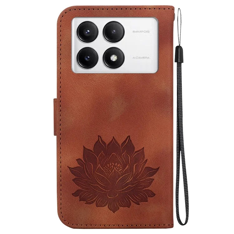 For Xiaomi Poco F6 Pro 5G / Redmi K70 5G / K70 Pro 5G Wallet Phone Case Lotus Imprint Leather Cover